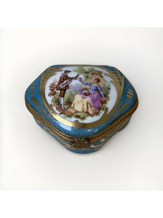 Limoges Other - LIMOGES FRANCE BOX Vintage Blue Woman And Man Trinket Box Porcelain Serenade